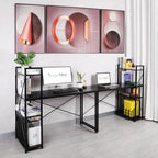 Computerbureau met 4-laags Boekenplank, 120 cm Metalen Frame, Rustiek Bruin & Zwart