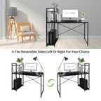 Computerbureau met 4-laags Boekenplank, 120 cm Metalen Frame, Rustiek Bruin & Zwart
