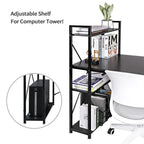 Computerbureau met 4-laags Boekenplank, 120 cm Metalen Frame, Rustiek Bruin & Zwart