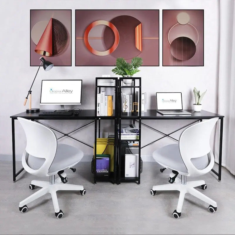 Computerbureau met 4-laags Boekenplank, 120 cm Metalen Frame, Rustiek Bruin & Zwart