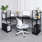Computerbureau met 4-laags Boekenplank, 120 cm Metalen Frame, Rustiek Bruin & Zwart