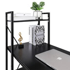 Computerbureau met 4-laags Boekenplank, 120 cm Metalen Frame, Rustiek Bruin & Zwart