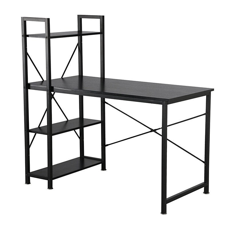 Computerbureau met 4-laags Boekenplank, 120 cm Metalen Frame, Rustiek Bruin & Zwart