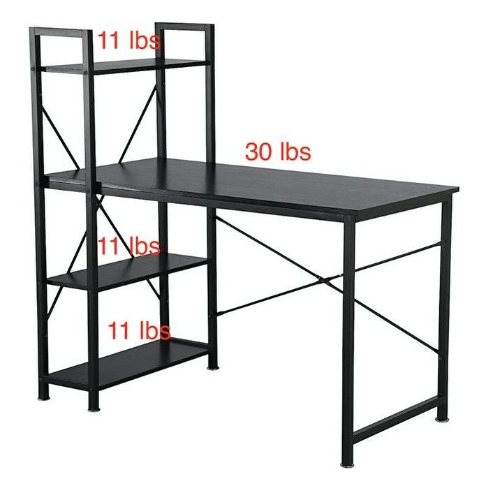 Computerbureau met 4-laags Boekenplank, 120 cm Metalen Frame, Rustiek Bruin & Zwart