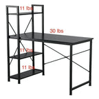 Computerbureau met 4-laags Boekenplank, 120 cm Metalen Frame, Rustiek Bruin & Zwart