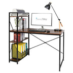 Computerbureau met 4-laags Boekenplank, 120 cm Metalen Frame, Rustiek Bruin & Zwart