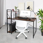 Computerbureau met 4-laags Boekenplank, 120 cm Metalen Frame, Rustiek Bruin & Zwart