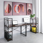 Computerbureau met 4-laags Boekenplank, 120 cm Metalen Frame, Rustiek Bruin & Zwart