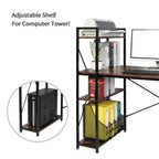 Computerbureau met 4-laags Boekenplank, 120 cm Metalen Frame, Rustiek Bruin & Zwart