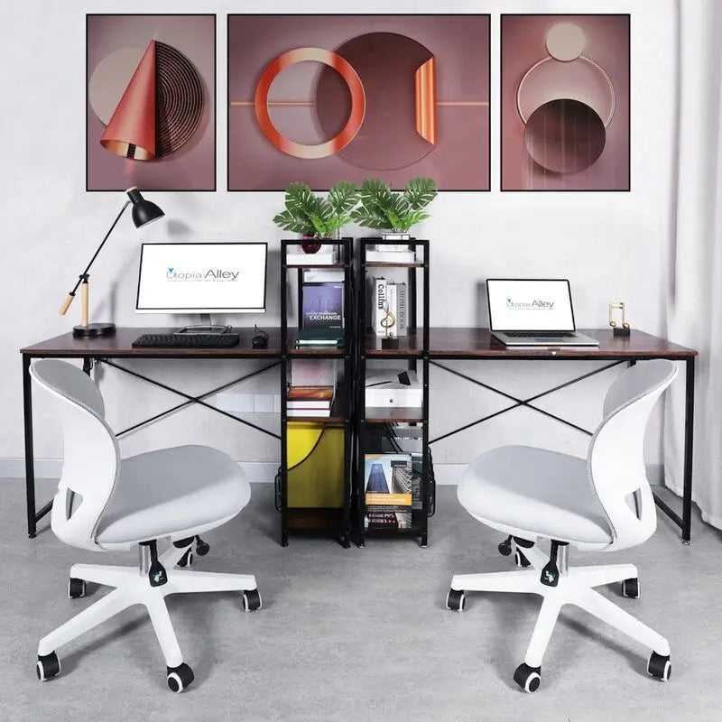 Computerbureau met 4-laags Boekenplank, 120 cm Metalen Frame, Rustiek Bruin & Zwart