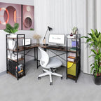 Computerbureau met 4-laags Boekenplank, 120 cm Metalen Frame, Rustiek Bruin & Zwart