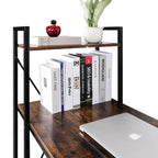 Computerbureau met 4-laags Boekenplank, 120 cm Metalen Frame, Rustiek Bruin & Zwart