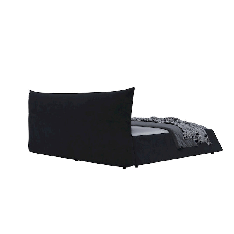 Kingsize gestoffeerd fluwelen platformbed met gestoffeerd hoofdbord