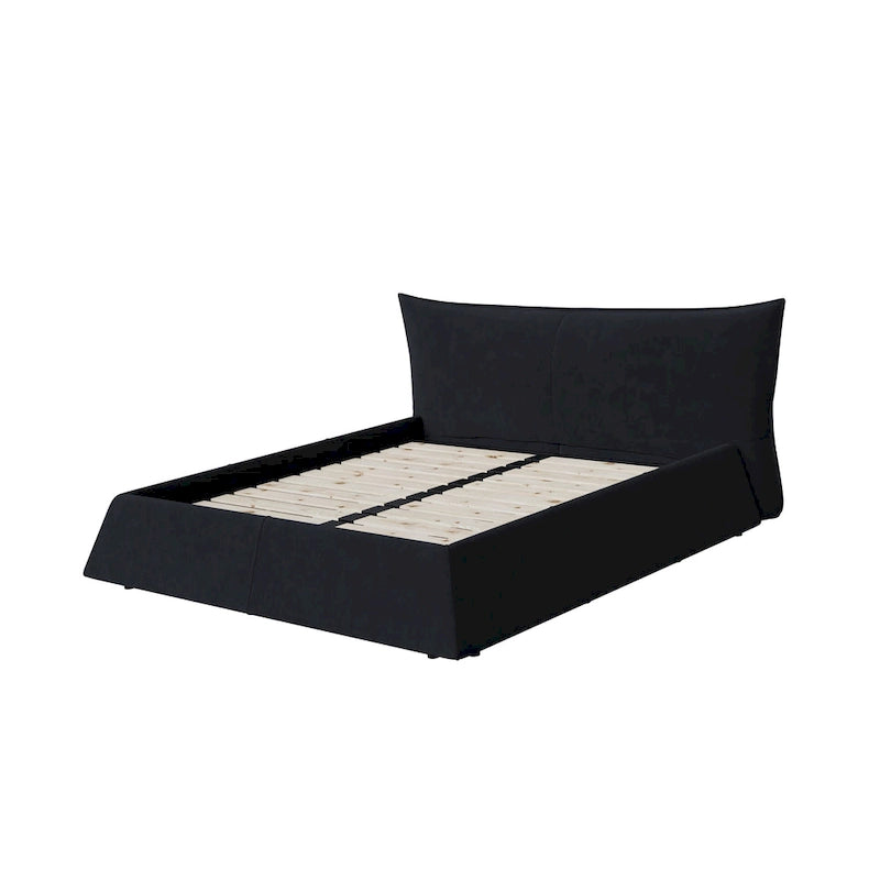 Kingsize gestoffeerd fluwelen platformbed met gestoffeerd hoofdbord